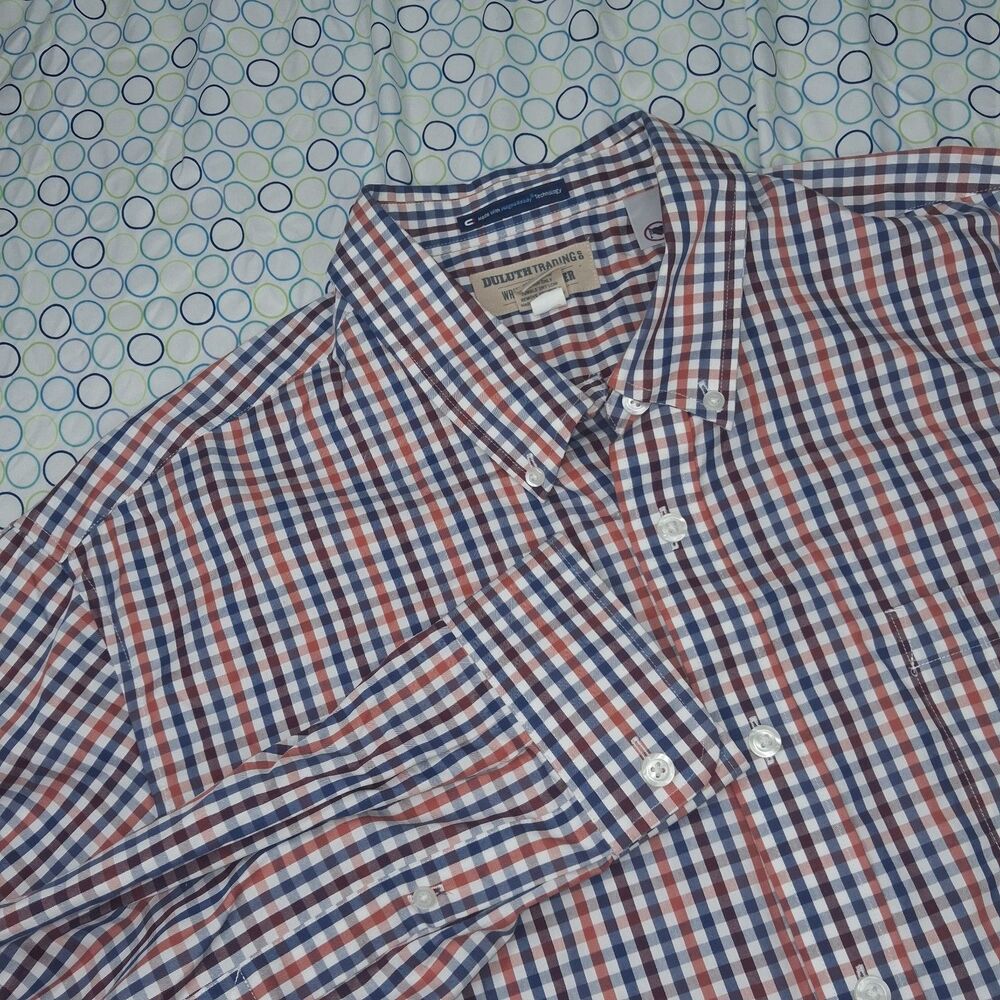 Duluth Trading Company Wrinkle Fighter Mens XL Tall plaid  button shirt
